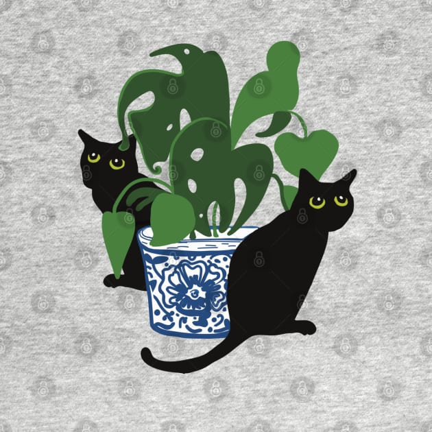 Black cats with potted plant by Janpaints